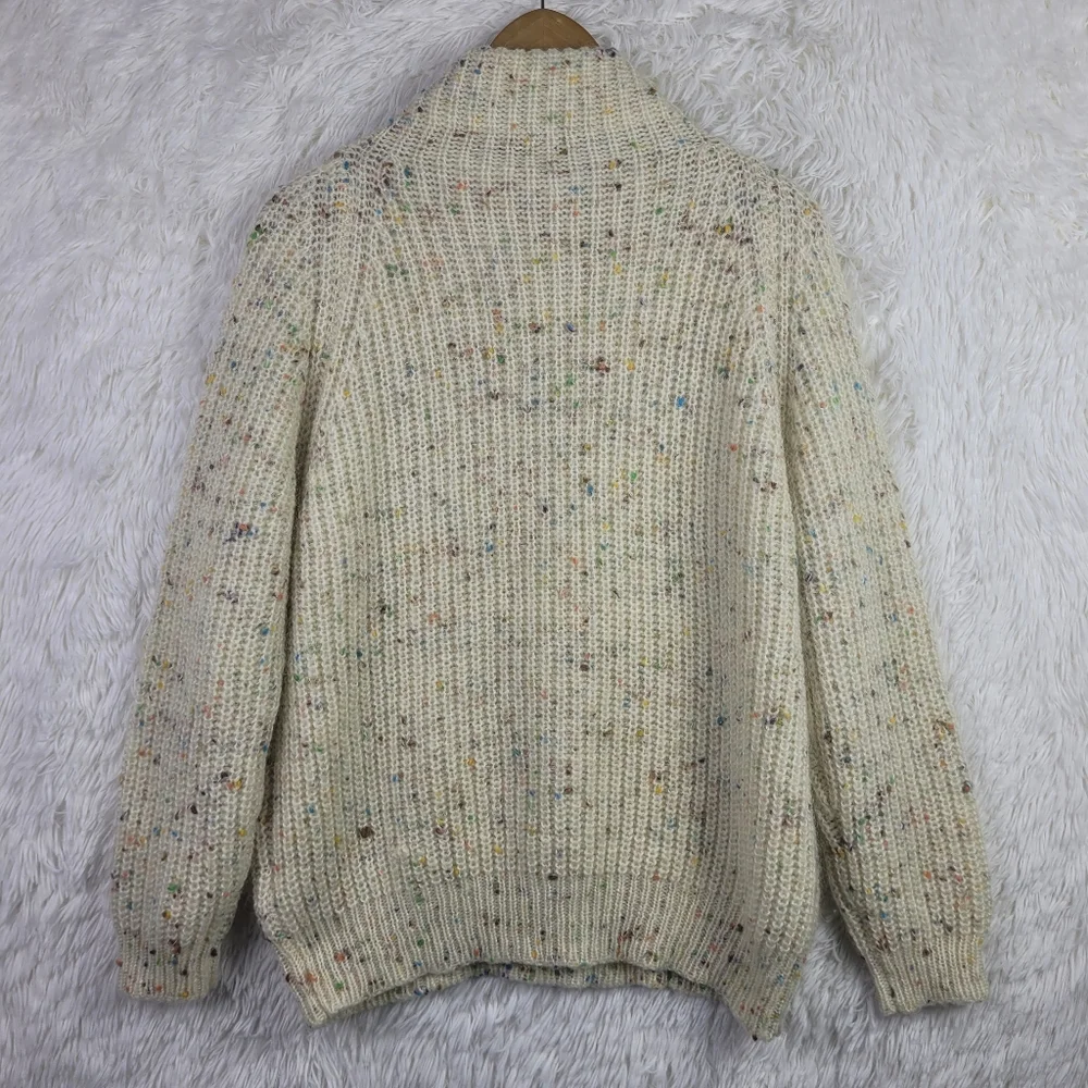 Asos Womens Sz 6 Mohair Blend‎ Cream Speckled High Neck Sweater Chunky Colorful